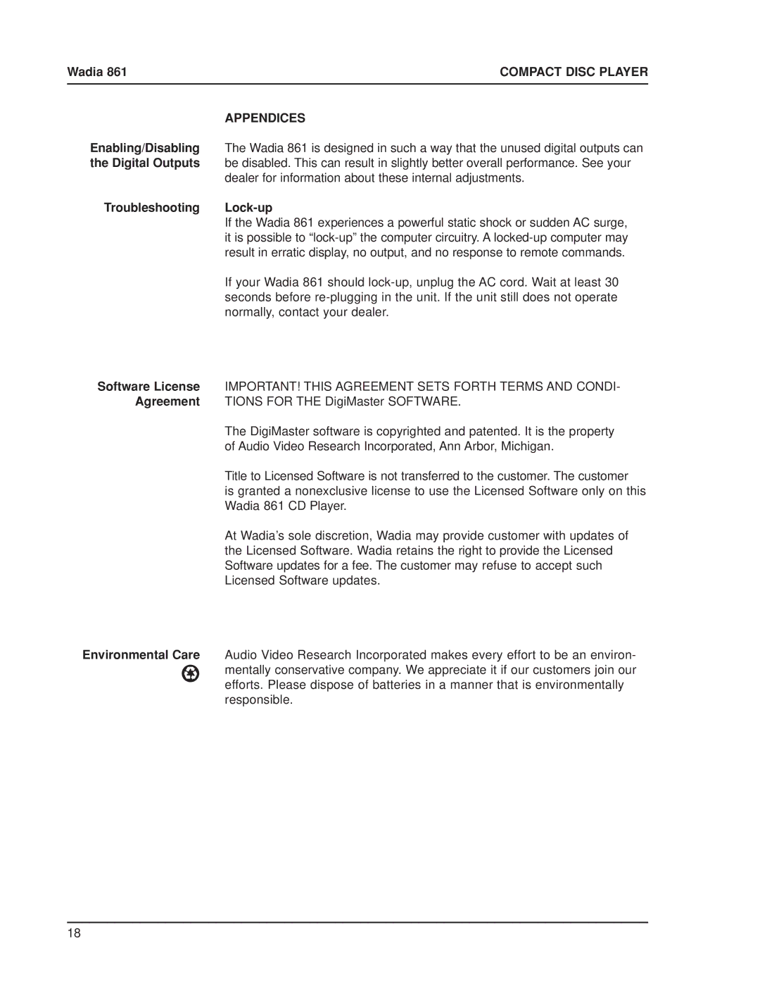 Wadia Digital 861 manual Appendices, Digital Outputs 