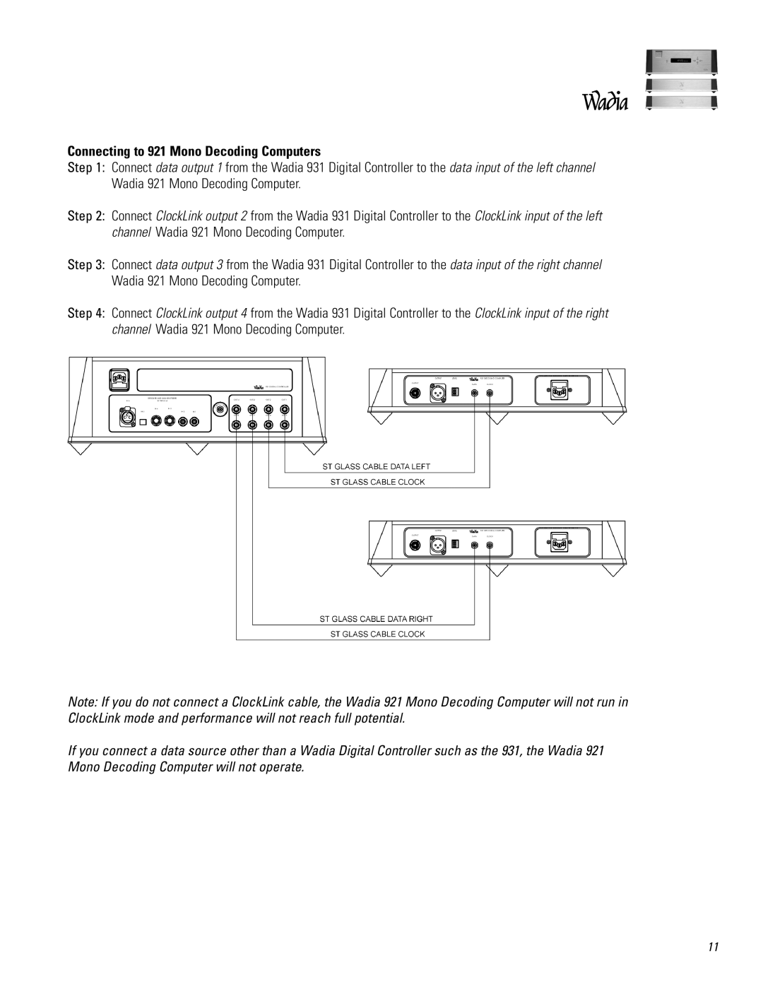 Wadia Digital 931921 operation manual Connecting to 921 Mono Decoding Computers 