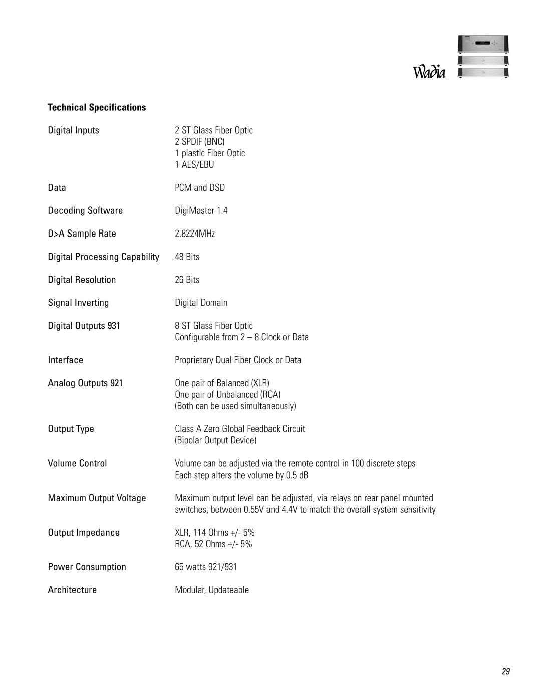 Wadia Digital 931921 operation manual Technical Specifications, Aes/Ebu 