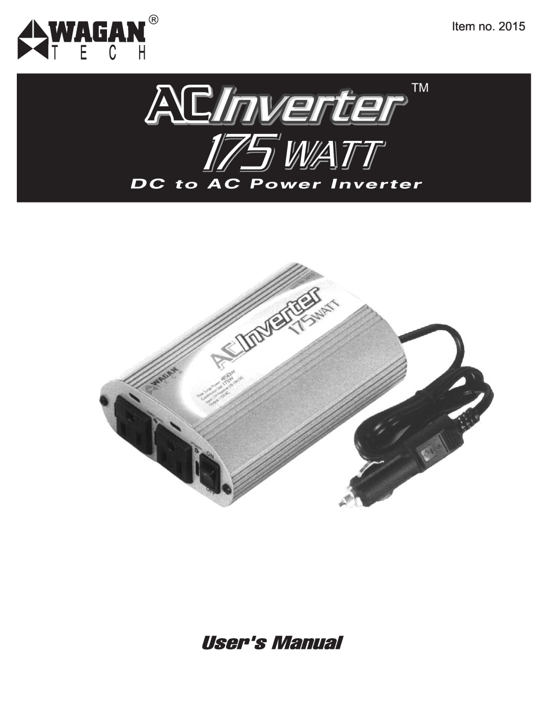 Wagan 175 Watt AC to DC Power Inverter user manual Users Manual, Item no 