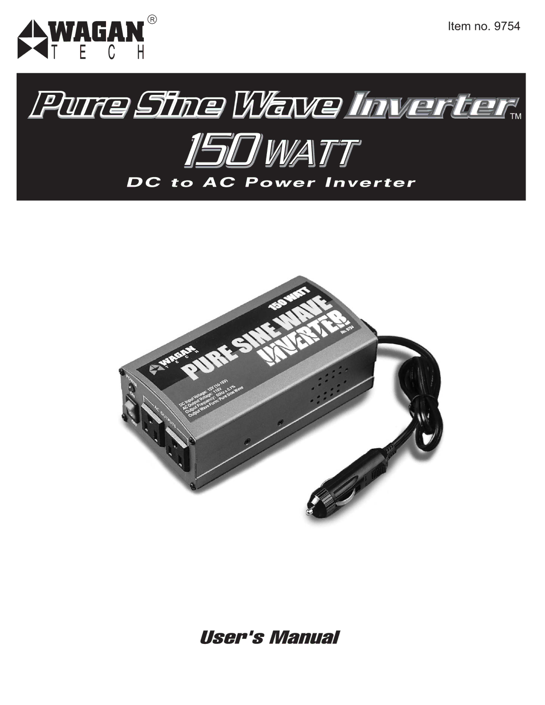 Wagan 9754 user manual Pure SineWave InverterTM 