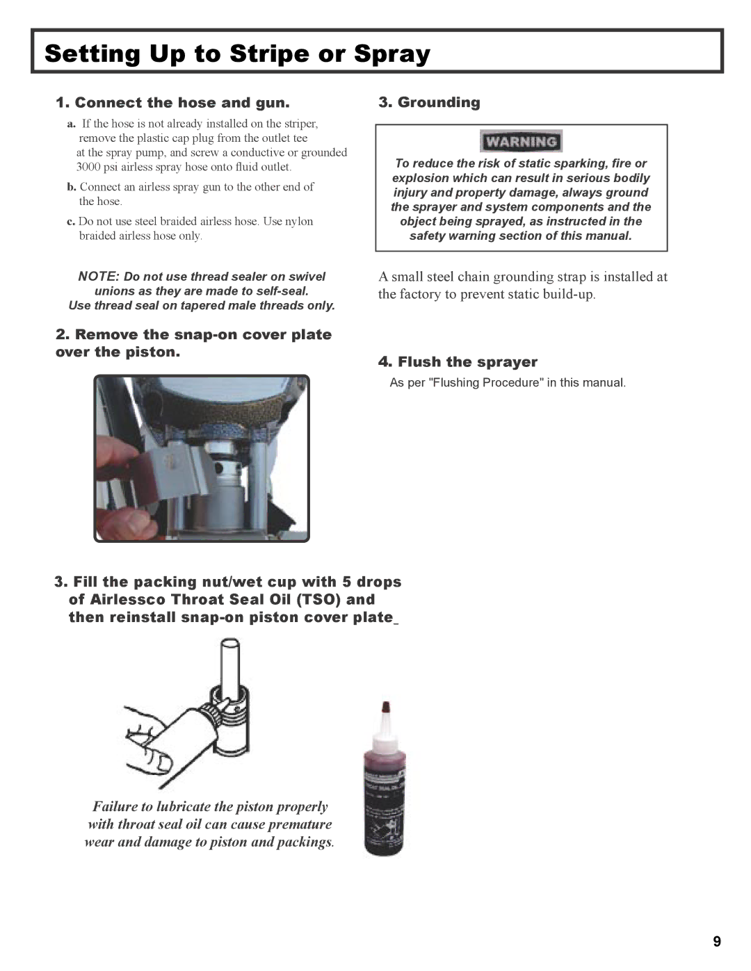 Wagner SprayTech 3000, 3500 operation manual Setting Up to Stripe or Spray, Connect the hose and gun, Flush the sprayer 