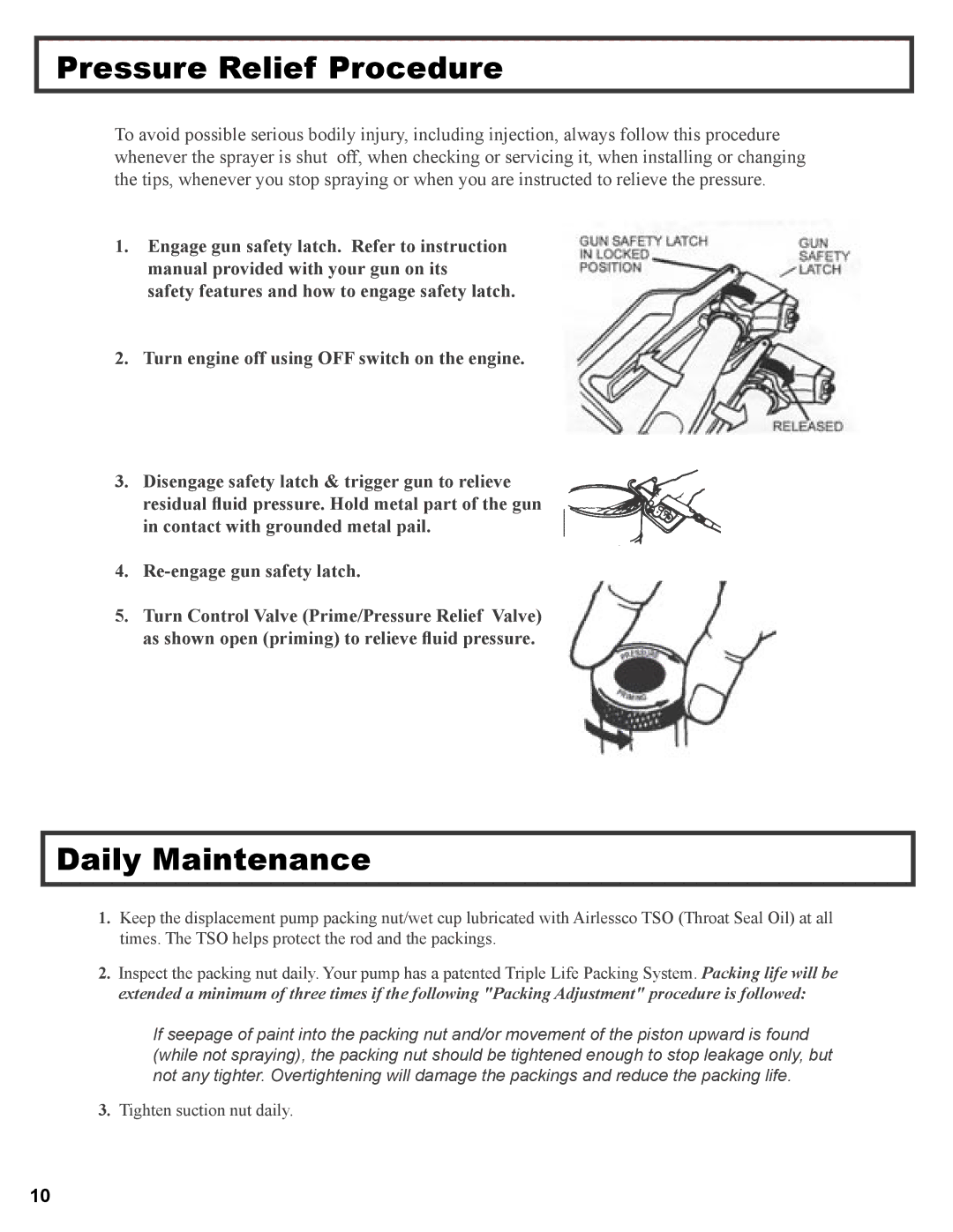 Wagner SprayTech 3000, 3500 operation manual Pressure Relief Procedure, Daily Maintenance 