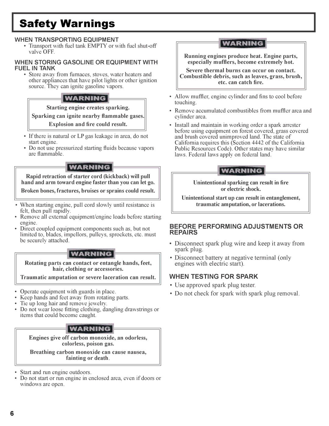 Wagner SprayTech 3000, 3500 operation manual Before Performing Adjustments or Repairs, When Testing for Spark 