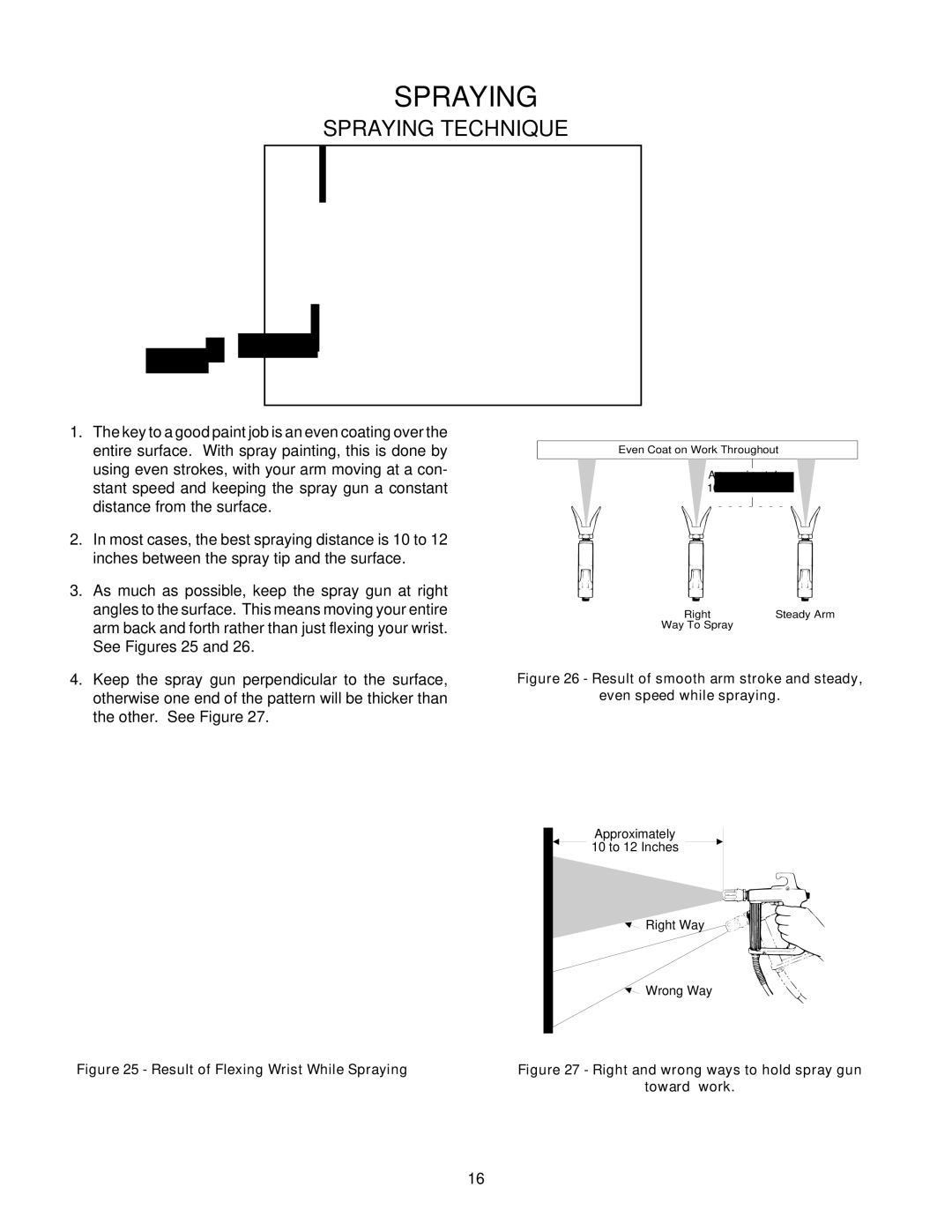 Wagner SprayTech 505 owner manual Spraying Technique, Result of Flexing Wrist While Spraying 