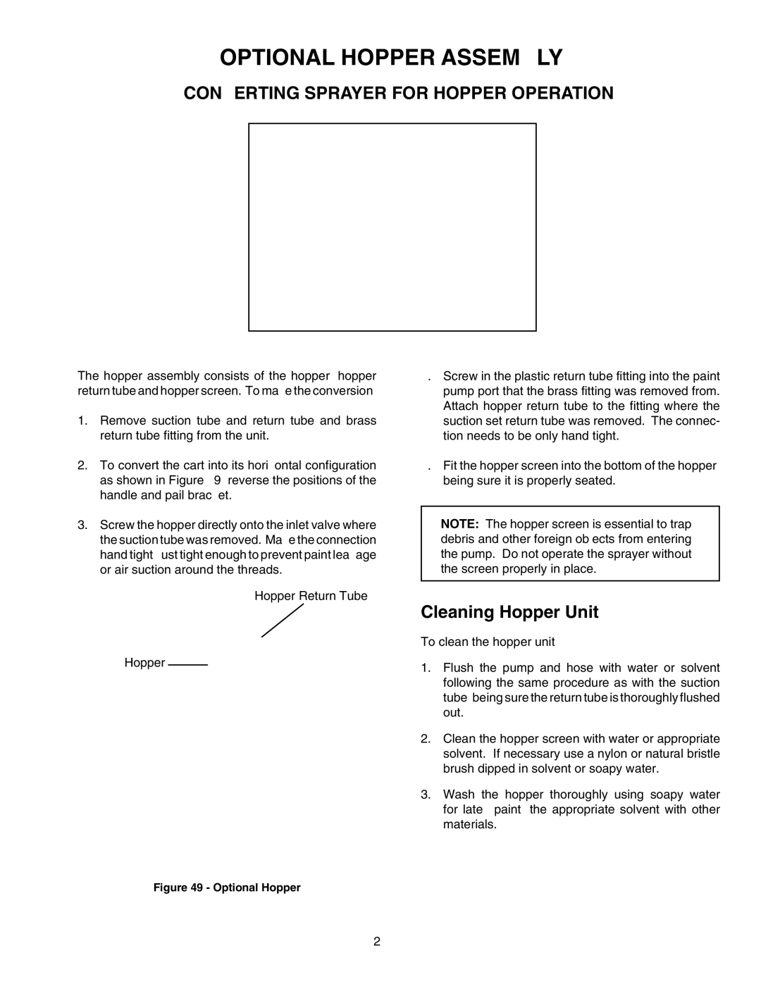 Wagner SprayTech 505 owner manual Optional Hopper Assembly, Converting Sprayer for Hopper Operation, Cleaning Hopper Unit 