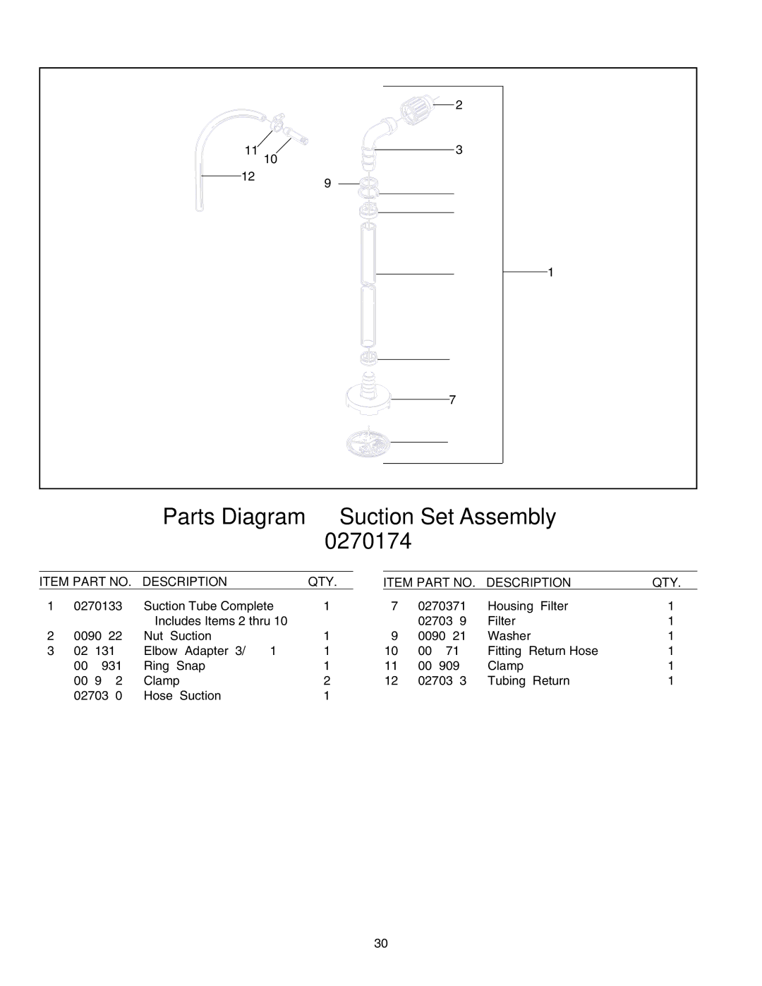 Wagner SprayTech 505 owner manual Parts Diagram Suction Set Assembly 0270174 