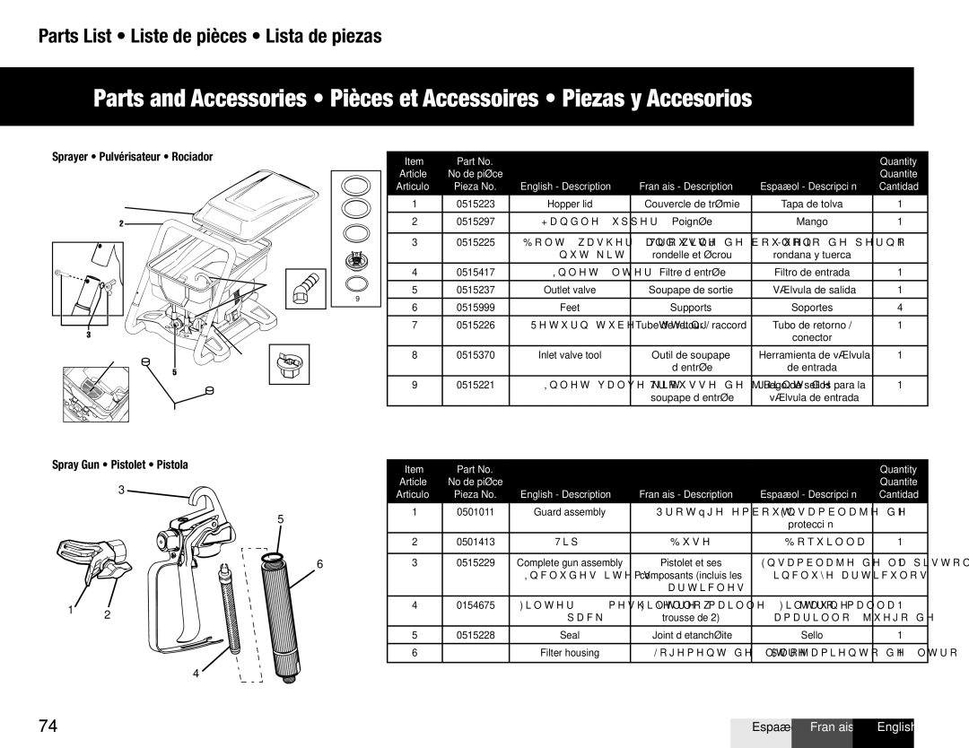 Wagner SprayTech 770 owner manual Parts List Liste de pièces Lista de piezas, Quantity 