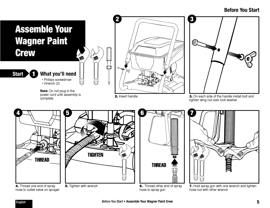 Wagner SprayTech 770 owner manual Assemble Your Wagner Paint Crew, Tighten Thread 