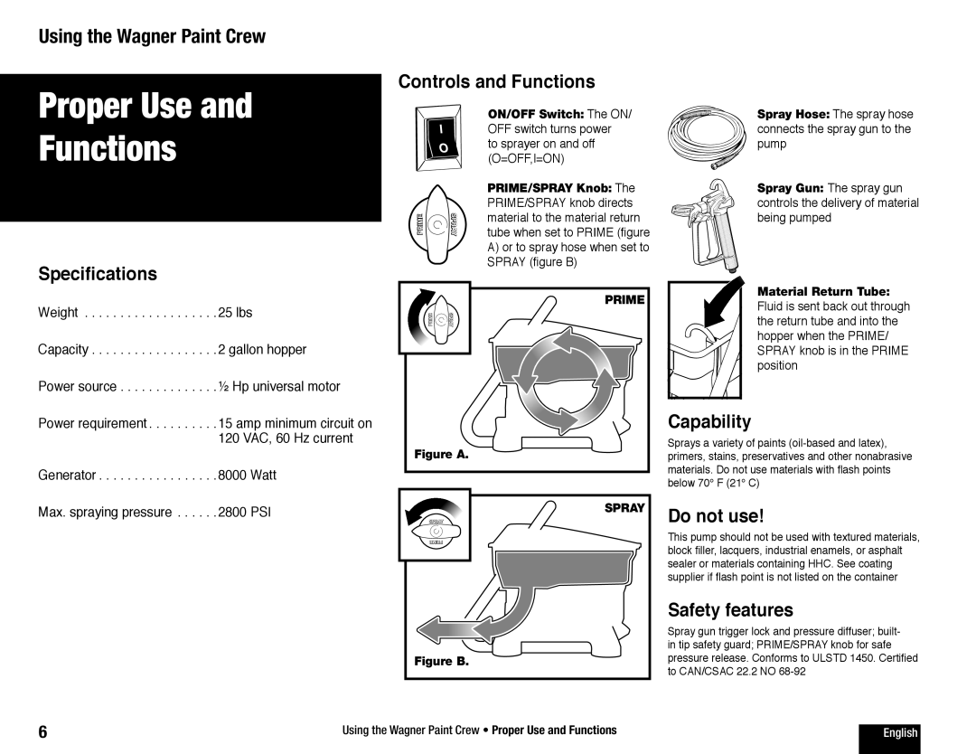 Wagner SprayTech 770 owner manual Proper Use Functions, Using the Wagner Paint Crew 