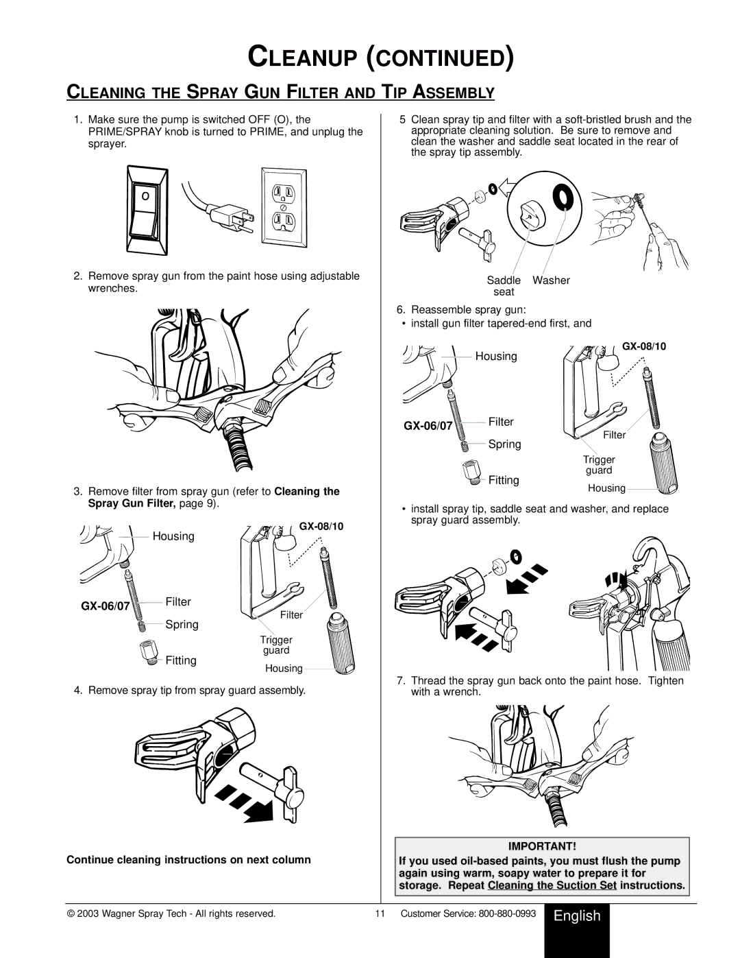 Wagner SprayTech 9210, 9140S owner manual Cleaning the Spray GUN Filter and TIP Assembly 