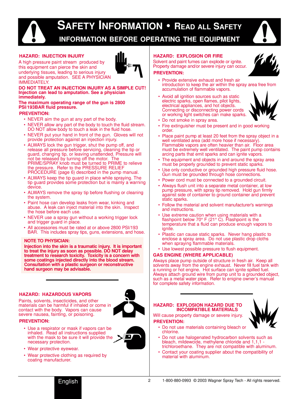 Wagner SprayTech 9210, 9140S owner manual Safety Information Read ALL Safety 