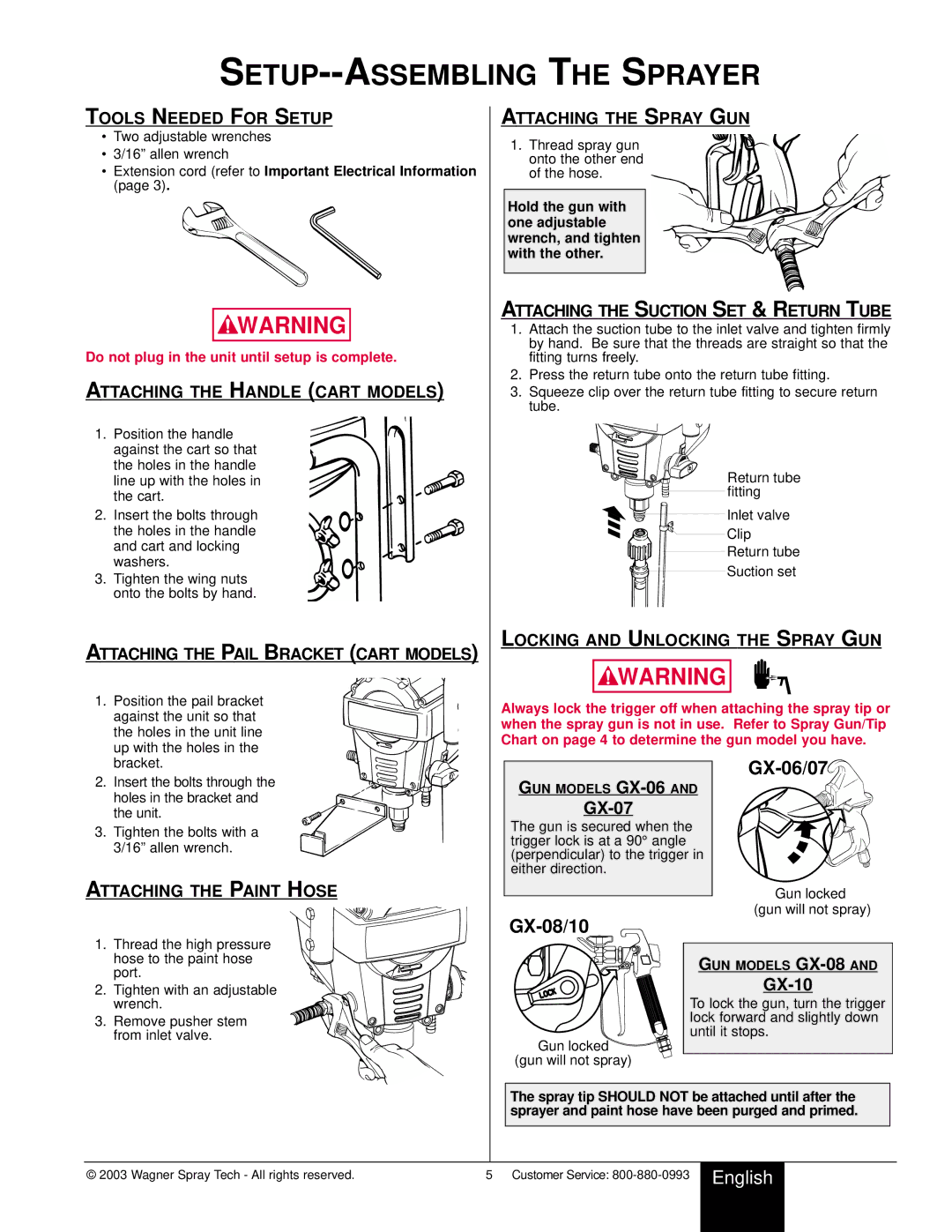 Wagner SprayTech 9210, 9140S owner manual SETUP--ASSEMBLING the Sprayer 