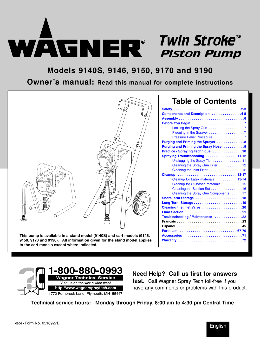 Wagner SprayTech 9140S, 9146, 9150, 9170, 9190 owner manual Models 9140S, 9146, 9150, 9170 