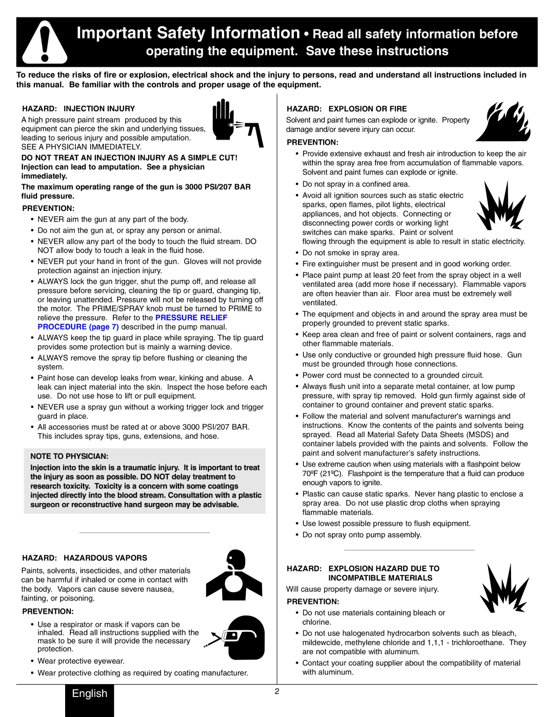 Wagner SprayTech 9140S, 9146, 9150, 9170, 9190 Hazard Explosion Hazard DUE to Incompatible Materials 