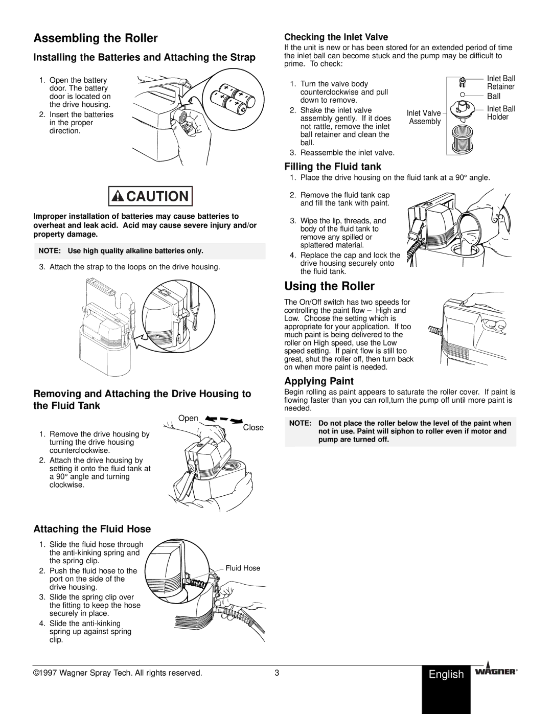 Wagner SprayTech Cordless Power Roller owner manual Assembling the Roller, Using the Roller 