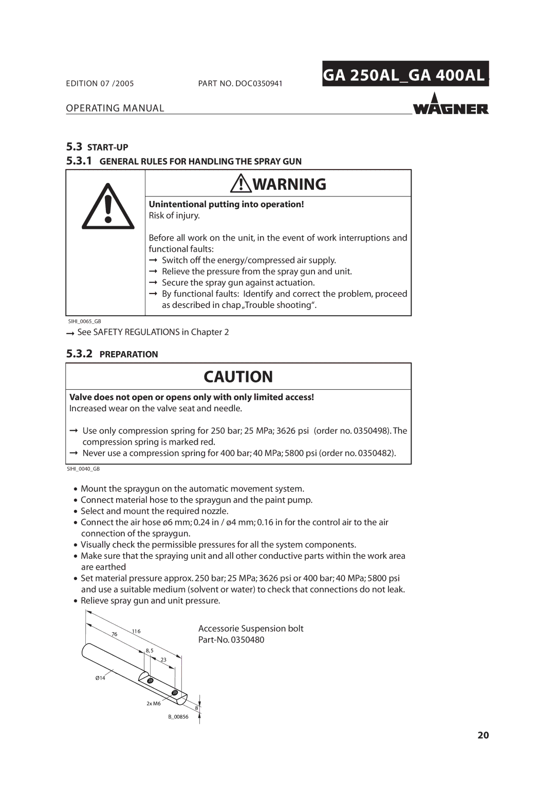 Wagner SprayTech GA 400AL, GA 250AL manual Preparation, Compressionespring Isnmarked RED 