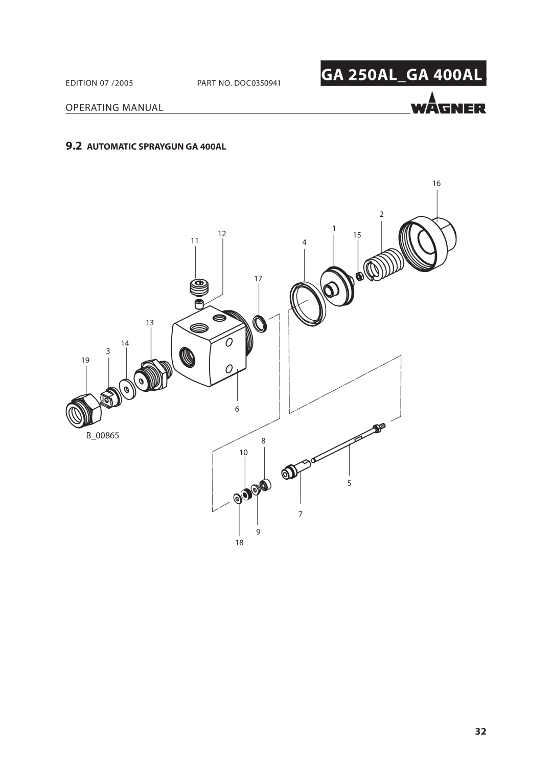 Wagner SprayTech GA 250AL manual Automatic Spraygun GA 400AL 