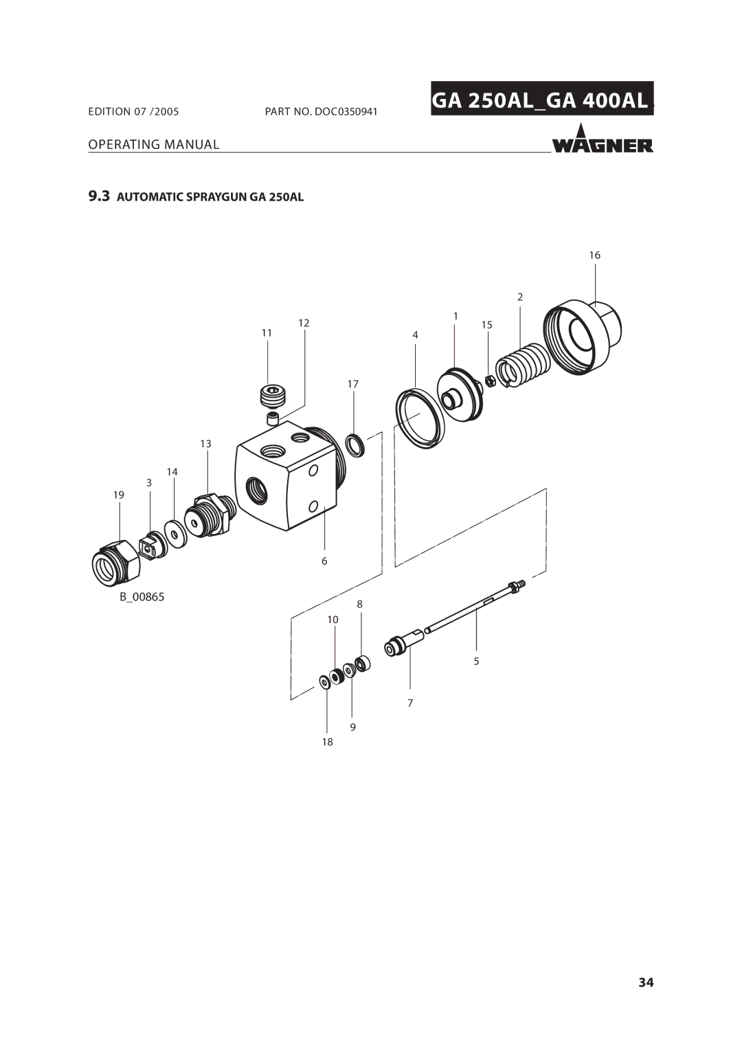 Wagner SprayTech GA 400AL manual Automatic Spraygun GA 250AL 