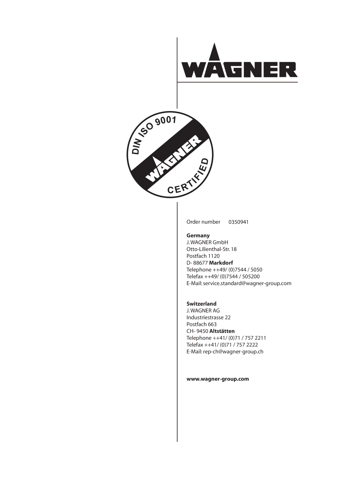 Wagner SprayTech GA 400AL, GA 250AL Rderenumber, Ermany, Ail ServiceStandard WagnergroupCom, AIL Repch WAGNERGROUPCH 