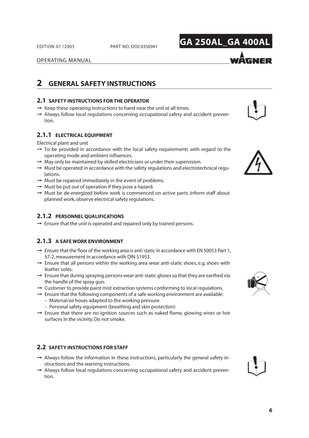 Wagner SprayTech GA 400AL, GA 250AL manual General Safety Instructions 