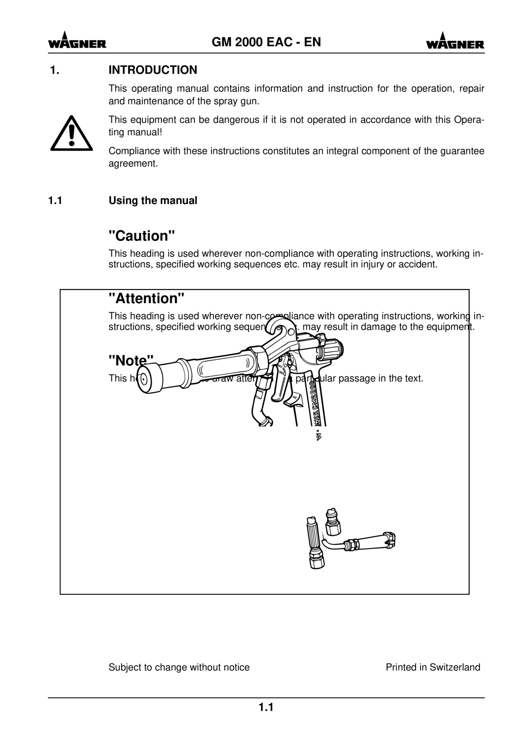 Wagner SprayTech GM 2000 EACF, GM 2000 EACR Introduction, Using the manual 