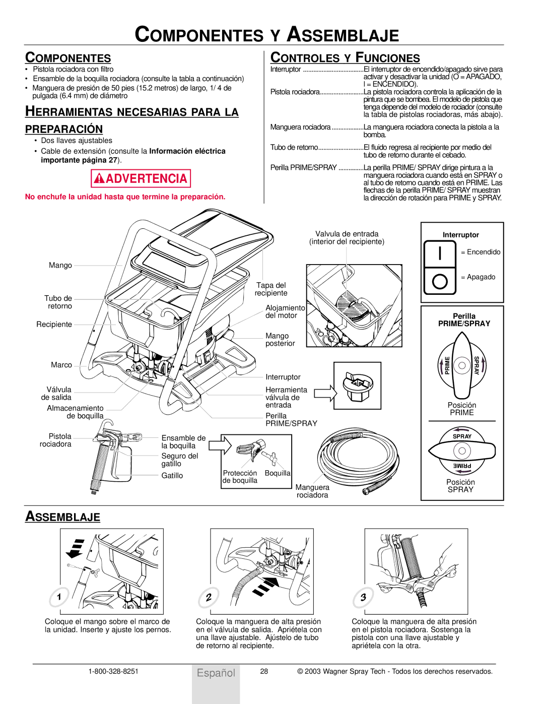 Wagner SprayTech HIGH PERFORMANCE AIRLESS SPRAYER Componentes Y Assemblaje, Herramientas Necesarias Para LA Preparació N 