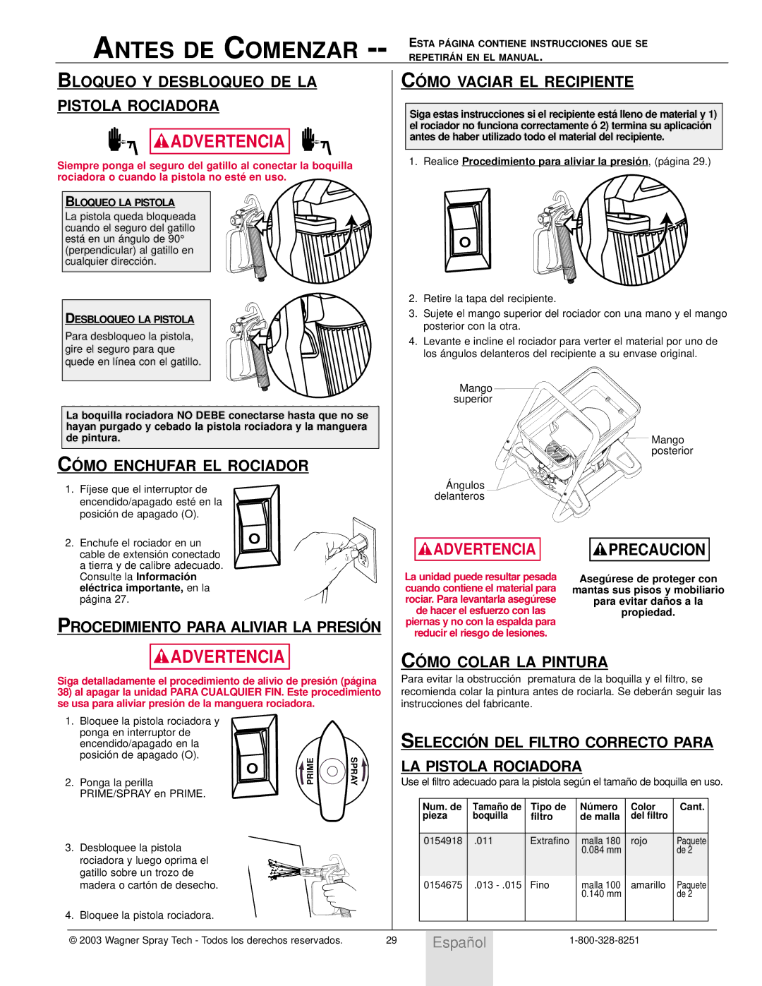 Wagner SprayTech HIGH PERFORMANCE AIRLESS SPRAYER owner manual Antes DE Comenzar 