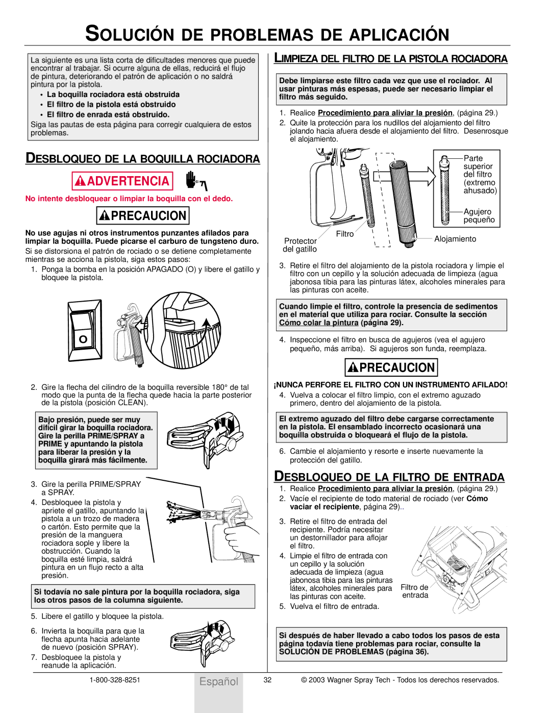 Wagner SprayTech HIGH PERFORMANCE AIRLESS SPRAYER owner manual Solució N DE Problemas DE Aplicació N 