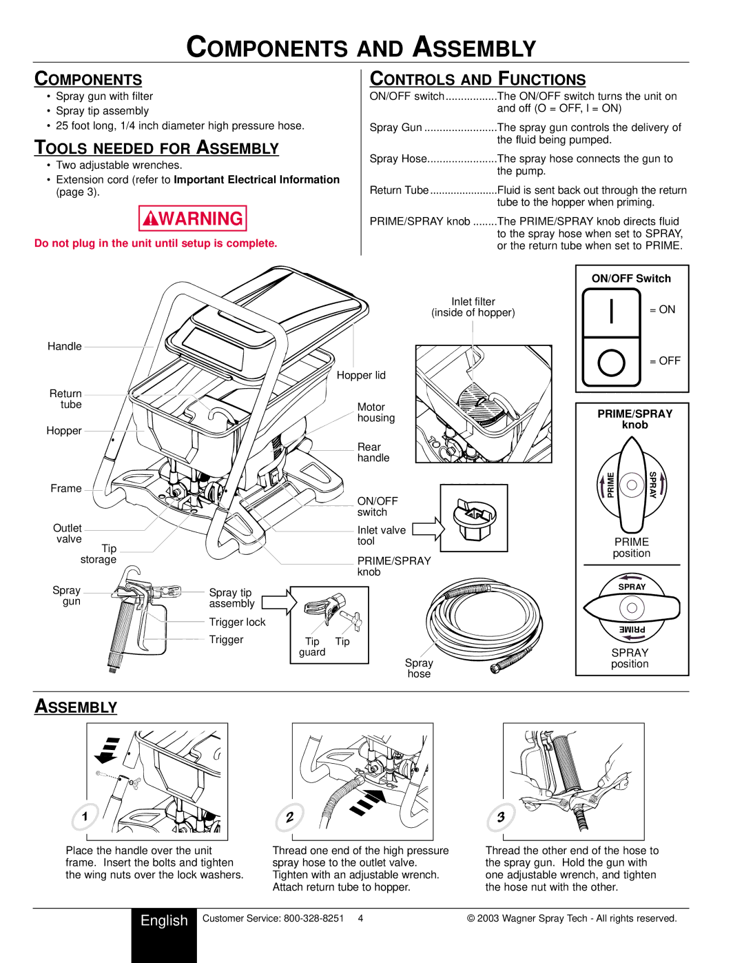 Wagner SprayTech HIGH PERFORMANCE AIRLESS SPRAYER owner manual Components and Assembly, Components Controls and Functions 