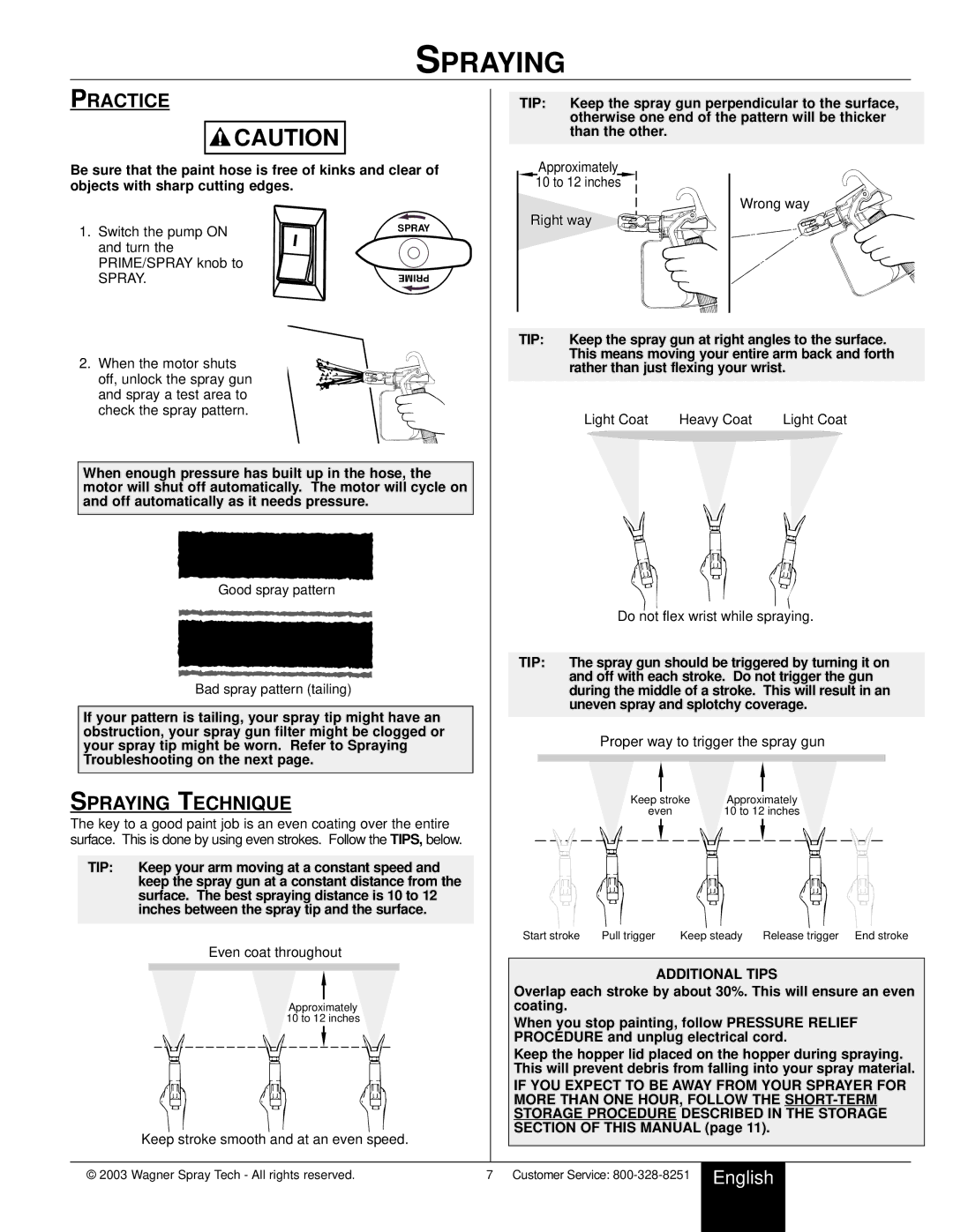 Wagner SprayTech HIGH PERFORMANCE AIRLESS SPRAYER owner manual Practice, Spraying Technique 