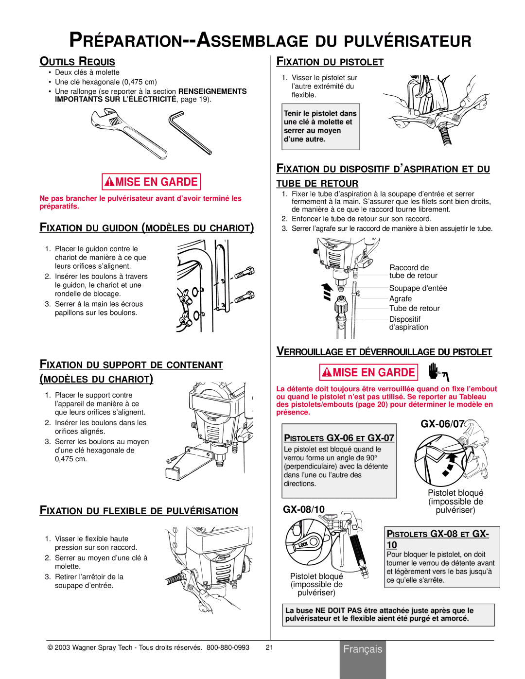 Wagner SprayTech Model 9140 owner manual PRÉ PARATION--ASSEMBLAGE DU Pulvé Risateur 