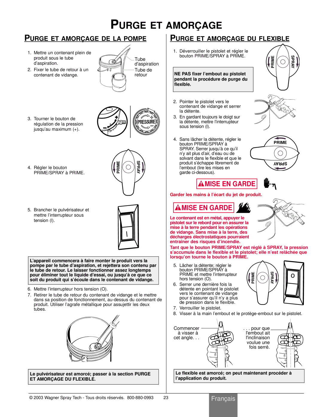 Wagner SprayTech Model 9140 owner manual Purge ET Amorç AGE, Daspiration, Tube de, Retour 