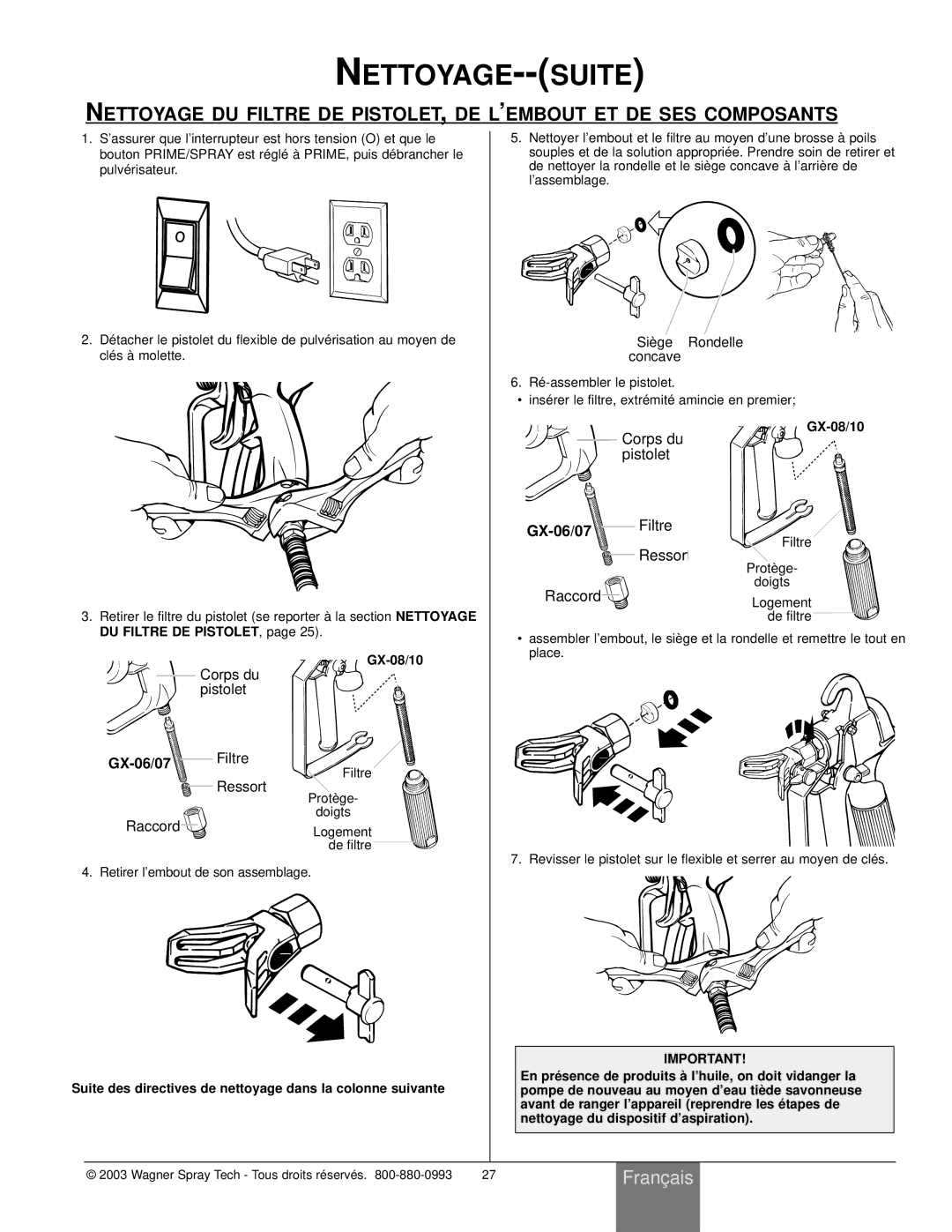 Wagner SprayTech Model 9140 owner manual Nettoyage--Suite, GX-08/10 