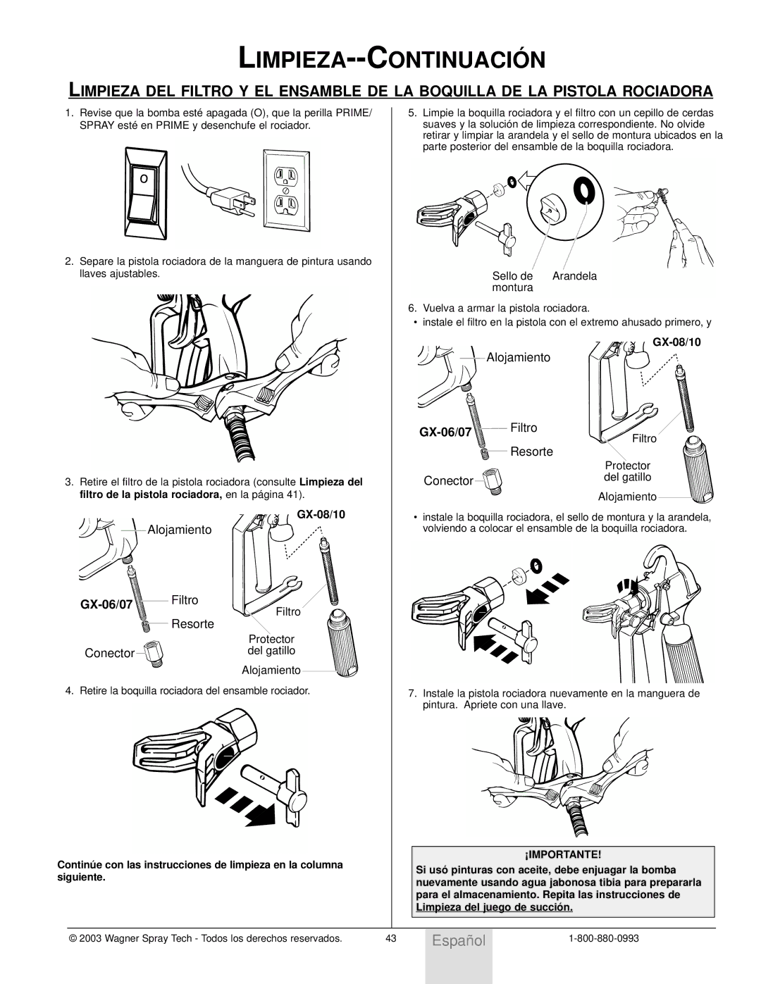 Wagner SprayTech Model 9140 owner manual Limpieza--Continuació N, Filtro, Protector, Sello de, Montura 