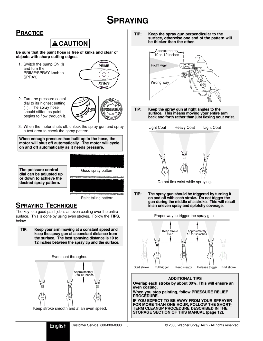 Wagner SprayTech Model 9140 owner manual Practice, Spraying Technique 