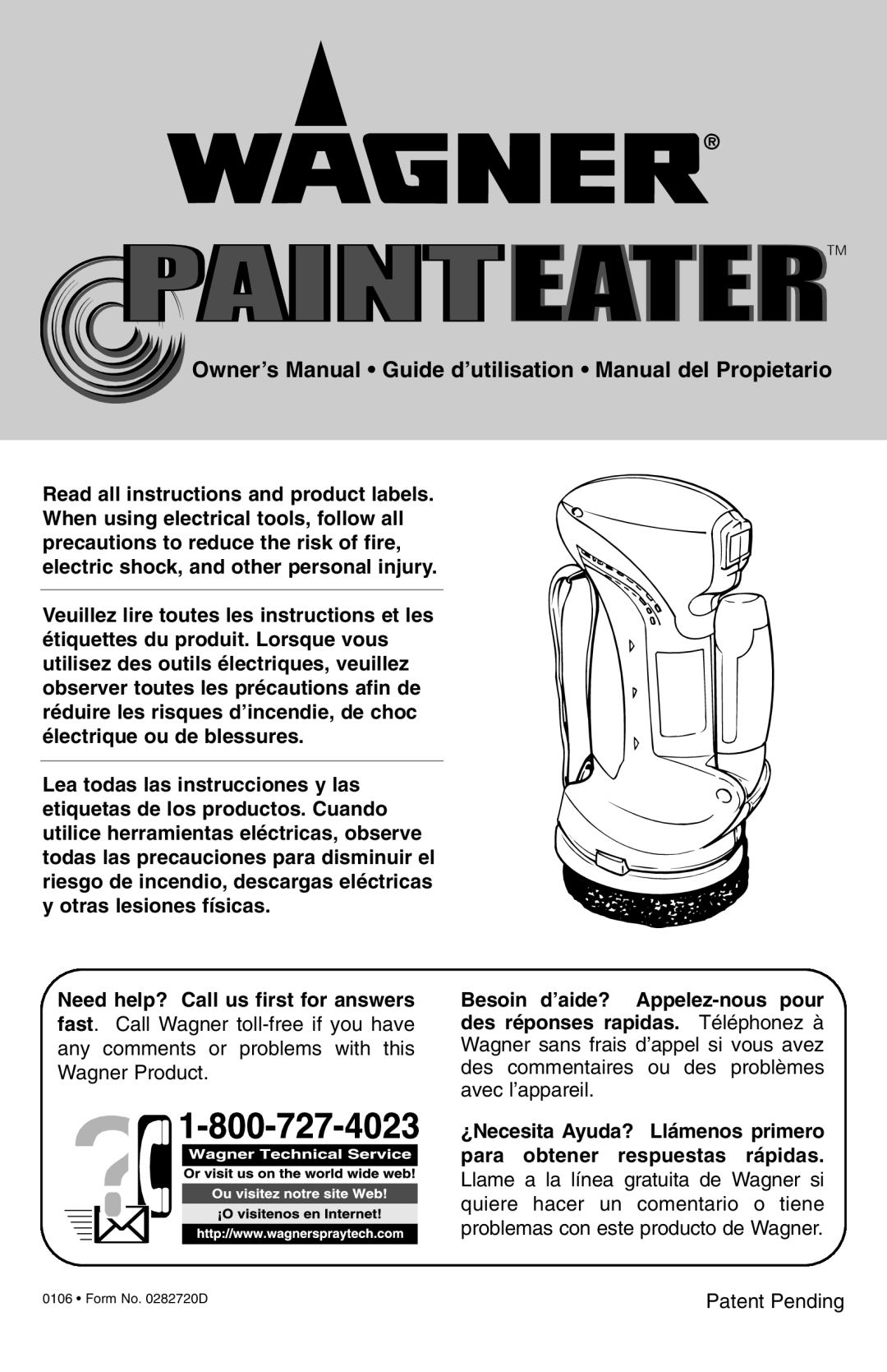 Wagner SprayTech Paint Eater owner manual Patent Pending 