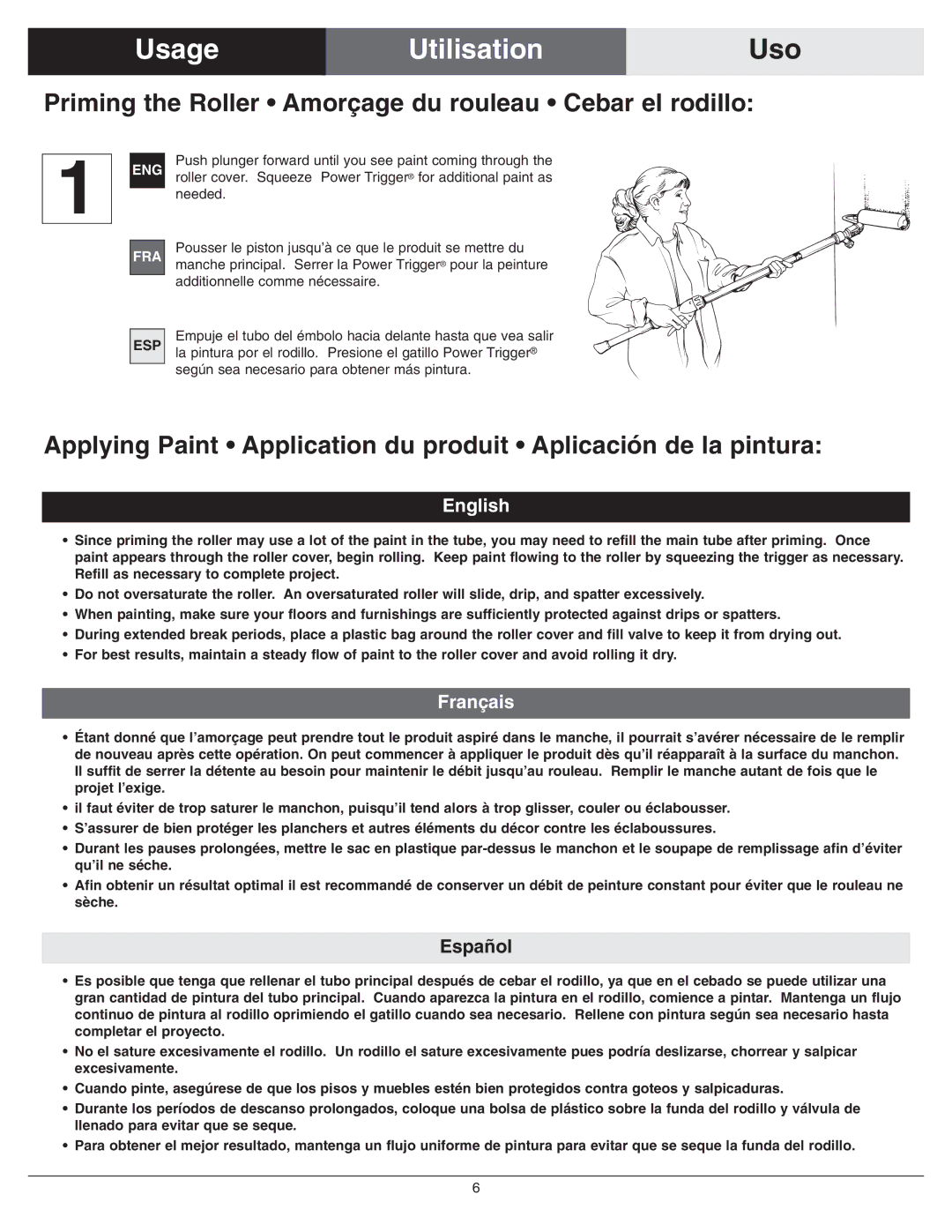 Wagner SprayTech PaintMate owner manual Usage Utilisation Uso, English, Français, Español 