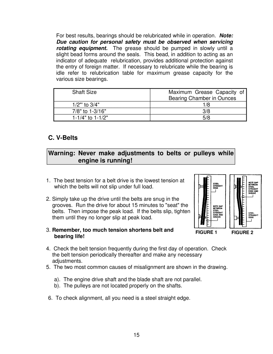 Wahl C13 owner manual Belts, Remember, too much tension shortens belt Bearing life 