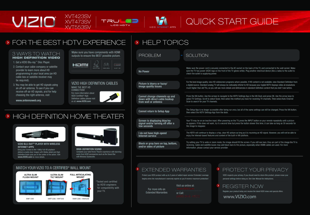 Walgreens XVT423SV manual For the Best Hdtv Experience, Help Topics, High Definition Home Theater 