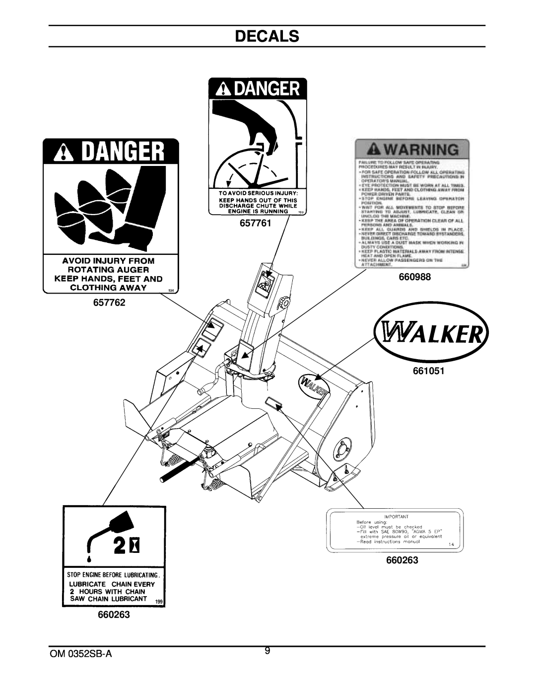 Walker 5600-20 manual Decals, OM 0352SB-A 