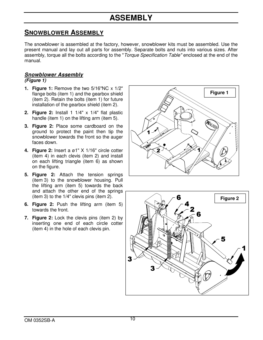 Walker 5600-20 manual Snowblower Assembly 