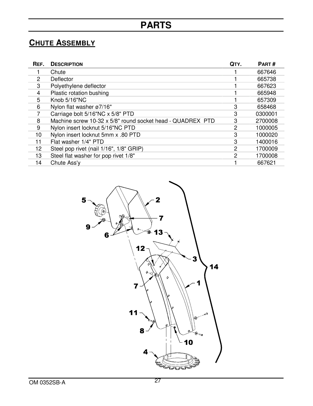 Walker 5600-20 manual Chute Assembly 