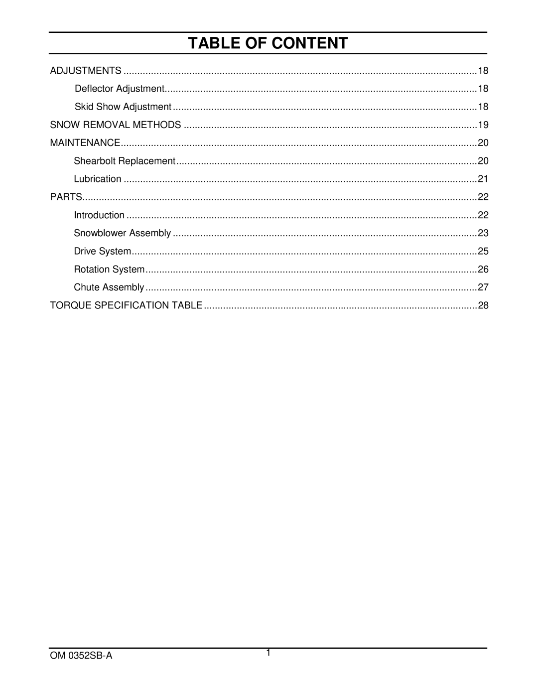 Walker 5600-20 manual Table of Content 