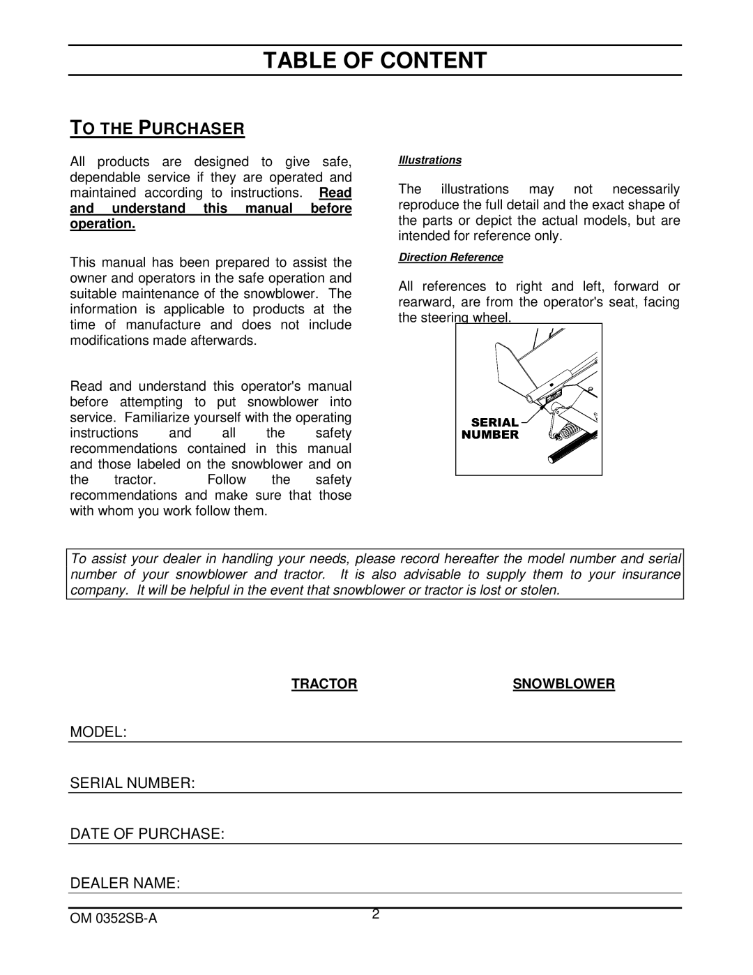 Walker 5600-20 manual To the Purchaser 