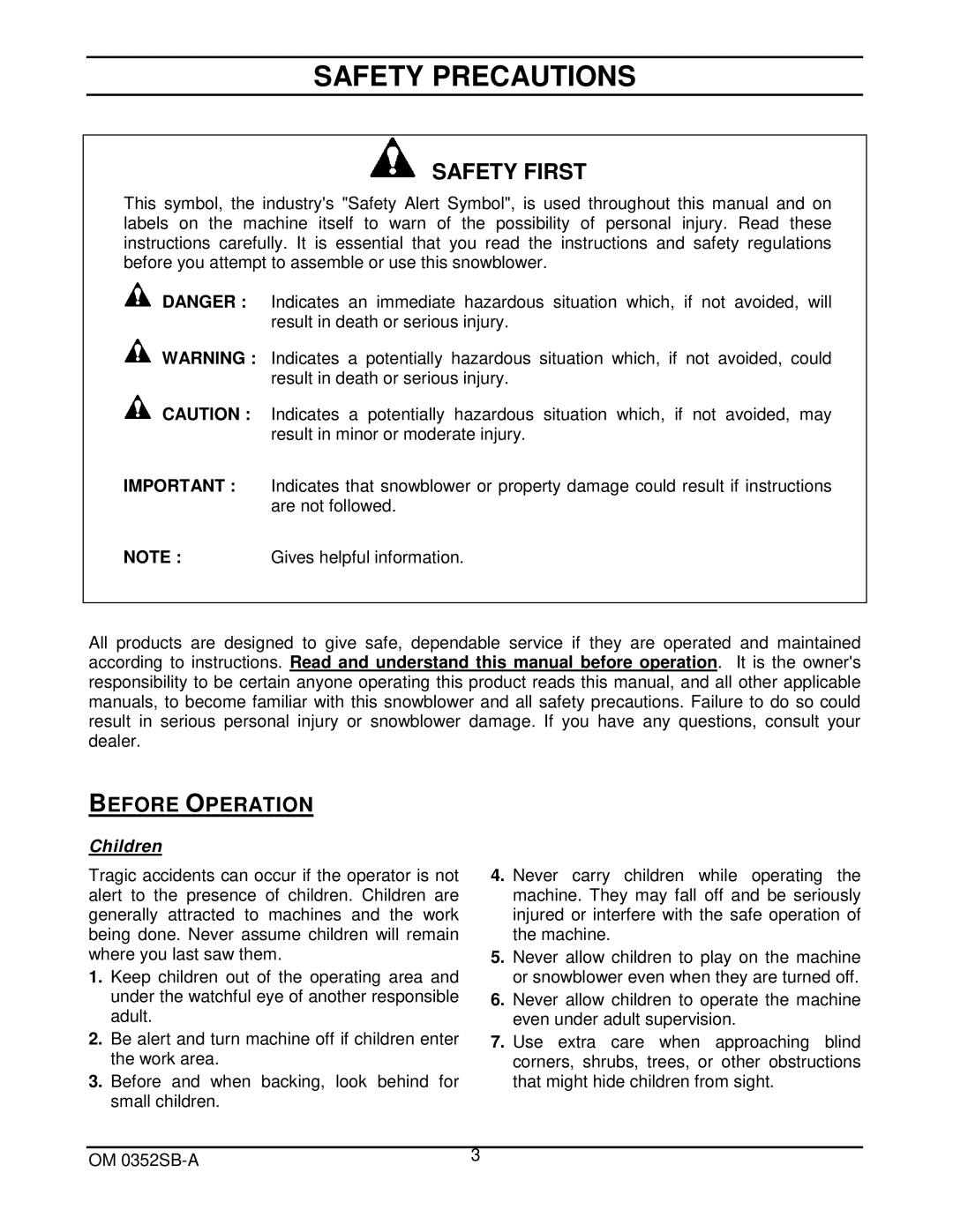 Walker 5600-20 manual Safety Precautions, Before Operation 