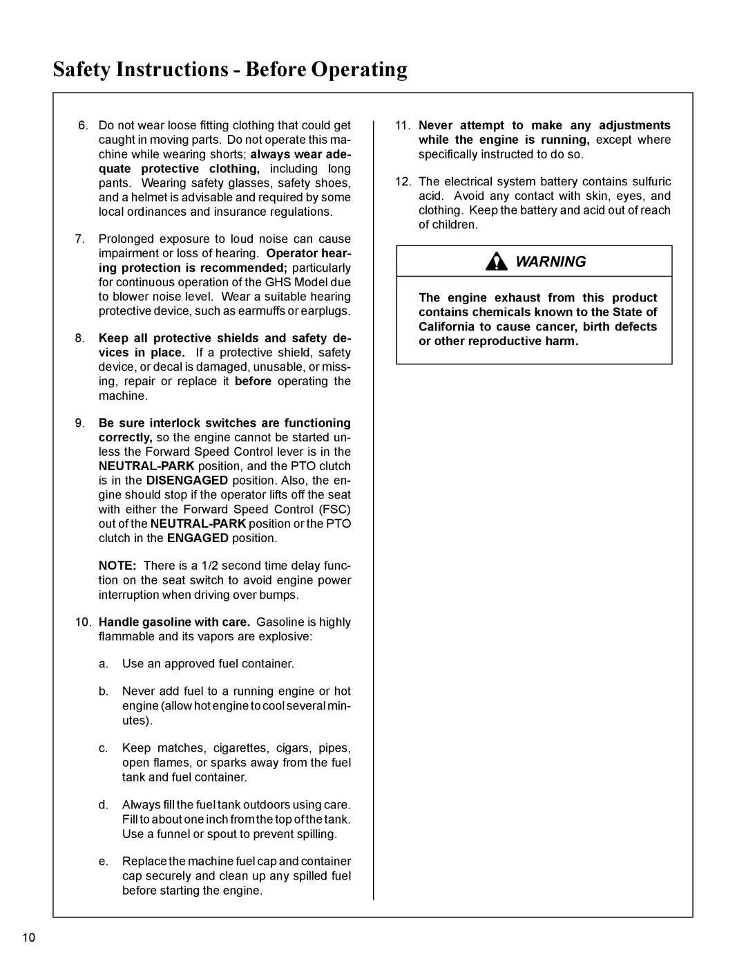 Walker MC19 manual Safety Instructions Before Operating 