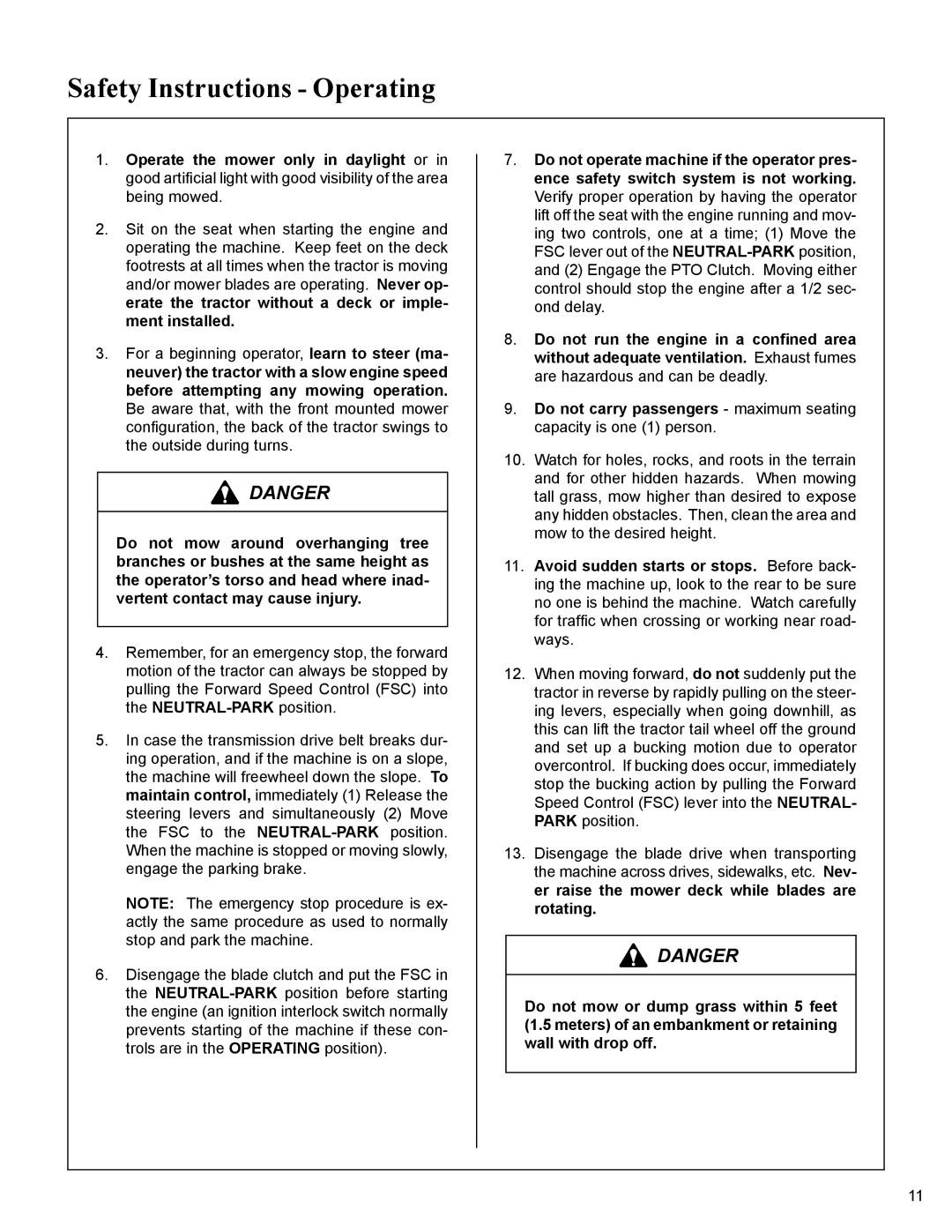 Walker MC19 manual Safety Instructions Operating 