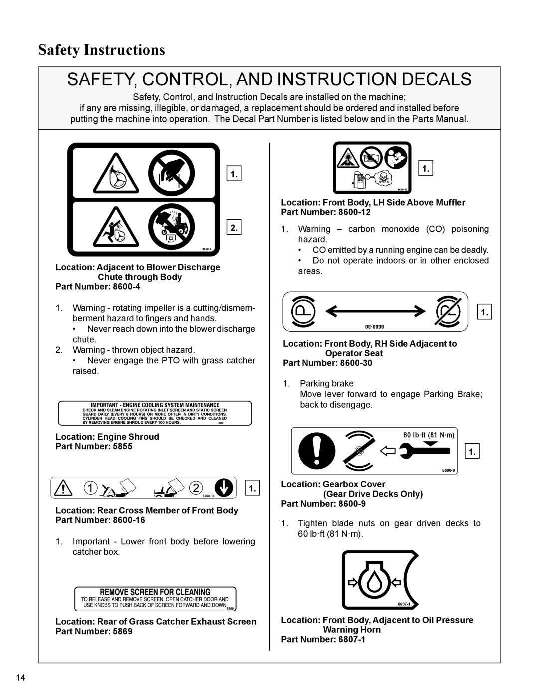 Walker MC19 manual Safety Instructions 