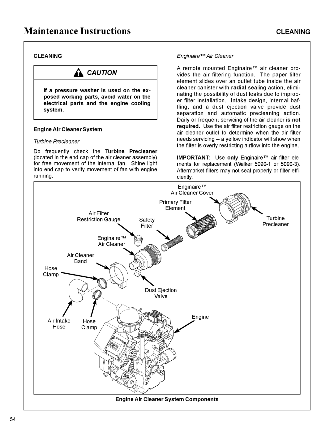 Walker MC19 manual Engine Air Cleaner System Components 